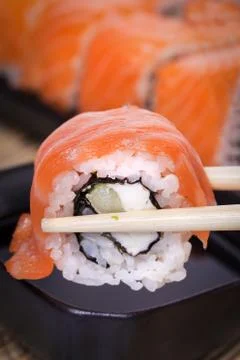 Salmon sushi rolls Stock Photos
