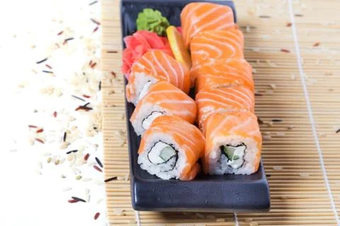 Salmon sushi rolls Stock Photos