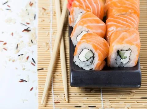 Salmon sushi rolls Stock Photos