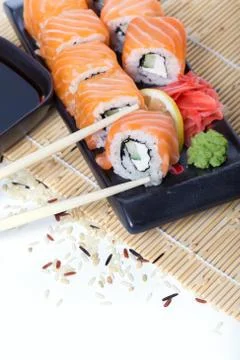Salmon sushi rolls Stock Photos