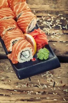 Salmon sushi rolls Stock Photos