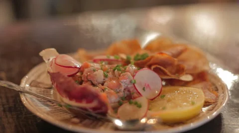 Salmon Tartar dish with fork Stockbeeldmateriaal 42428993