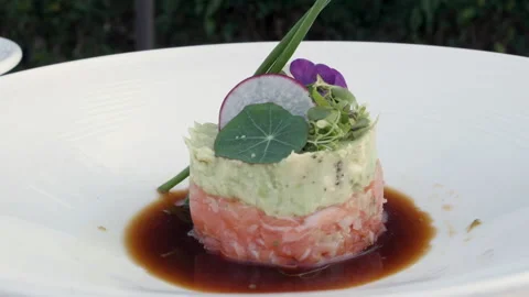 Salmon Tartare with avocado Stock Footage 244600724