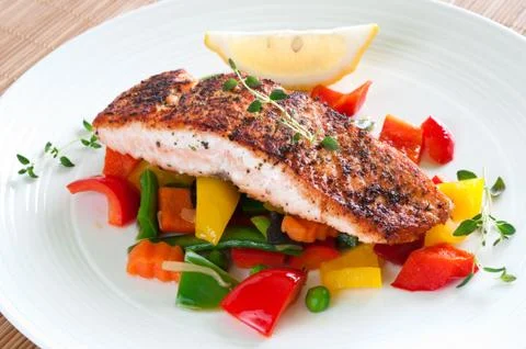 Salmon with vegetables 스톡 사진