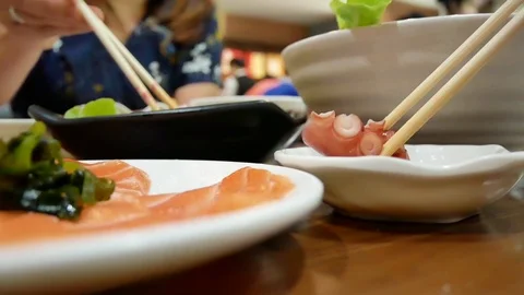 Salmon in white plate. Stock Footage 96384073