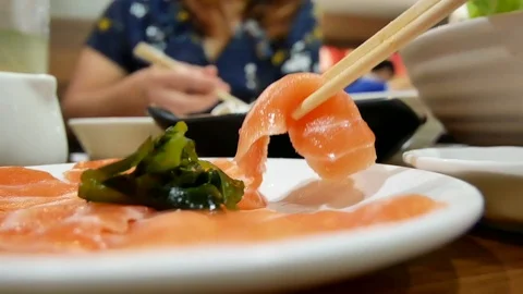 Salmon in white plate. Stock Footage 96384234