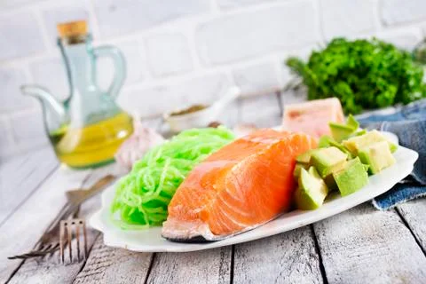 Salmon with zucchini Stock Photos