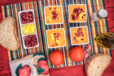 Salmorejo tapas horizontal overhead Stock Photos