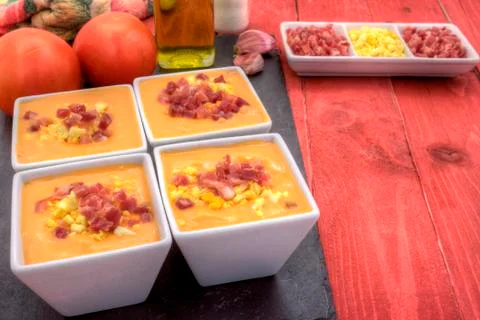 Salmorejo tapas horizontal right down Stock Photos