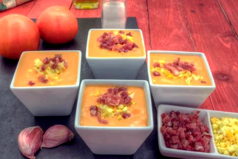 Salmorejo tapas horizontal right up Stock Photos