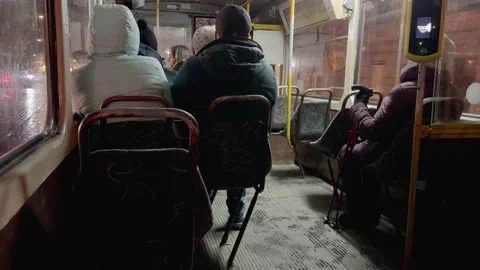 Salon of an old tram with passengers Stock Footage 235617425