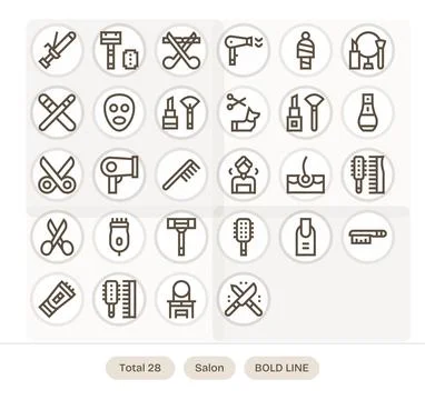 Salon Vector Graphics Pack including 28 Bold Line Retina Ready Pixel Optimi.. Stock Illustration