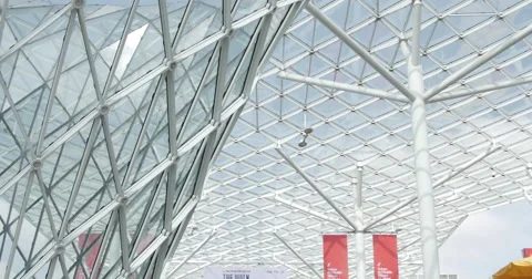 Salone del Mobile, some shots of the structures, and people . Stock Footage 49266095