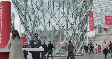 Salone del Mobile, some shots of the structures, and people . Stock Footage 49268597