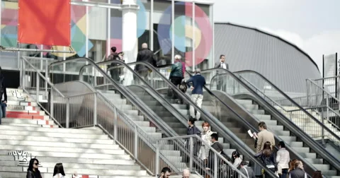 Salone del Mobile, some shots of the structures, and people . Stock Footage 49269276
