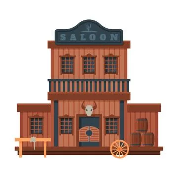 Saloon Architectural Construction, Wild West Wooden Building, Western Town Stock Illustration