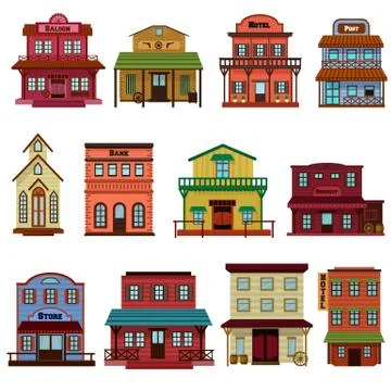 Saloon vector wild west building and western cowboys house or bar in street Ilustración de archivo