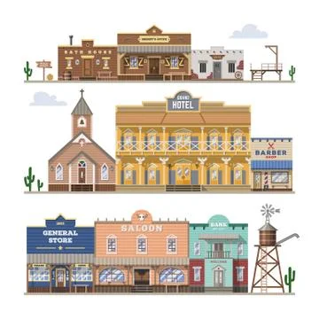 Saloon vector wild west building and western cowboys house or bar in street Ilustración de archivo