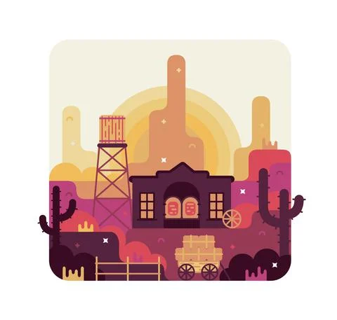 Saloon in the wild west - vector illustration in flat stile Stock Illustration