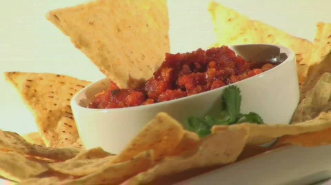 Salsa and chips zoom out - HD  Stock Footage