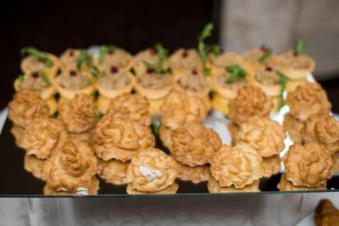 Salsa canape cracker appetizers with soft cheese. Stock Photos