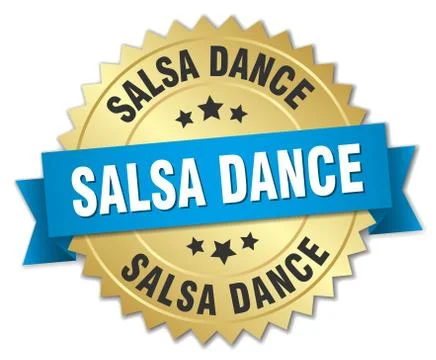 Salsa dance 3d gold badge with blue ribbon Ilustración de archivo