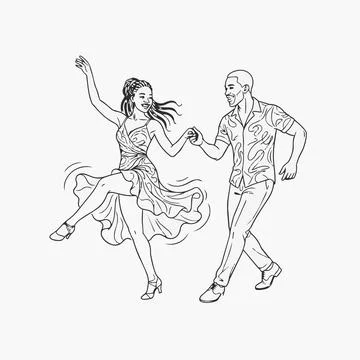 Salsa Dance Illustration, Couple Dancing, Line Art Style Silhouette Stock-Illustration