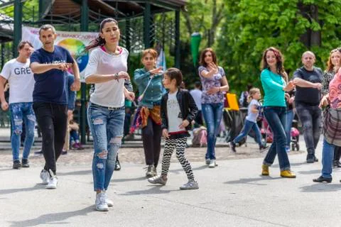 Salsa dance lesson in a park Stock Photos