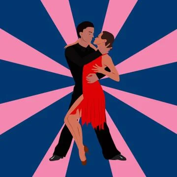 Salsa dancing couple man and woman in vector. International tango day Stock Illustration