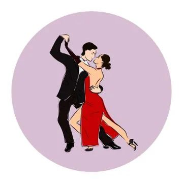 Salsa or argentine tango dancing couple man and woman in vector. International Stock Illustration
