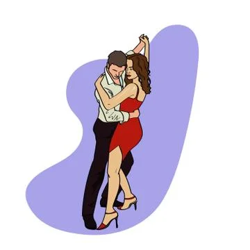 Salsa or argentine tango dancing couple man and woman in vector. International Stock Illustration