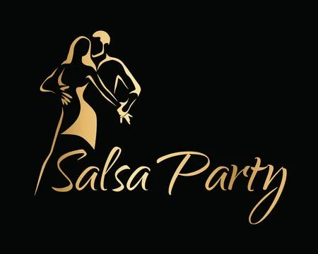 Salsa Party Logo Gold Gradient Dancing Couple Elegant Latin Dance Event Sign Stock Illustration