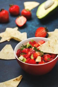 Salsa of strawberry avocado Stock Photos