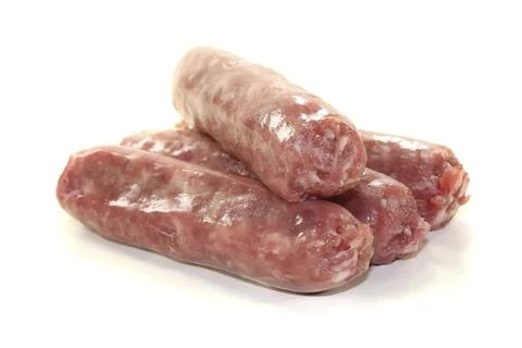 Salsiccia on a stack against a light-coloured background Foto stock