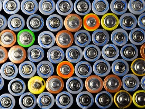 Salt and alkaline batteries, source of energy for portable technology. AAA an Stock Photos