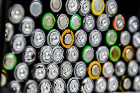 Salt and alkaline batteries, source of energy for portable technology. AAA an Stock Photos