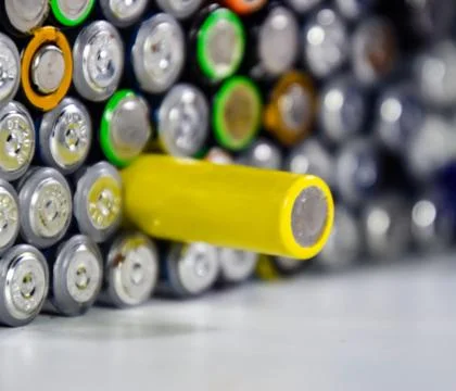 Salt and alkaline batteries, source of energy for portable technology. AAA an Foto stock