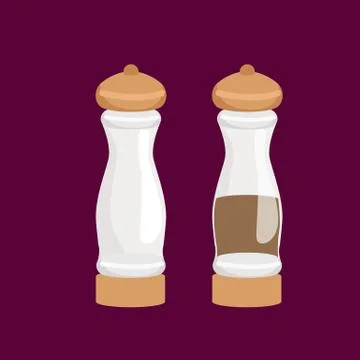 Salt and pepper kitchenware icons vector set, cooking equipment, cartoon kitchen Stock Illustration
