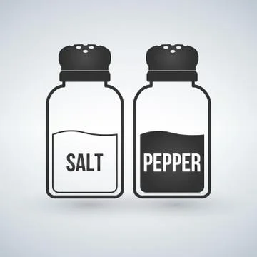 Salt and pepper shakers flat design vector icon isolated on white. Stock Illustration