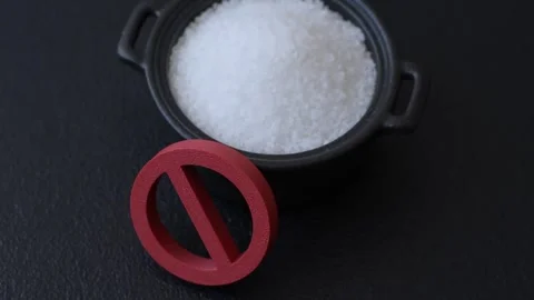 The salt ban sign as a concept to stop the problem of heart attack and pressure. Stock Footage 334242030