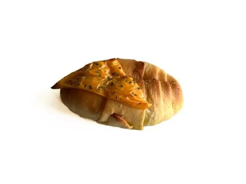 Salt bread roll with melted cheddar slice Stock Photos