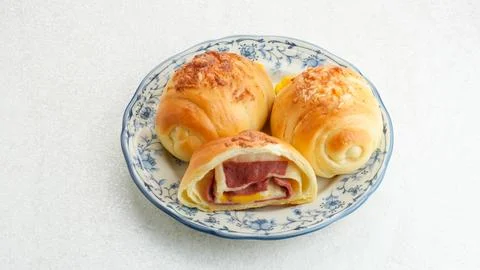 Salt Bread Smoked Beef Cheese, Korean Sogeumppang or Shio pan Japanese salt.. Stock Photos