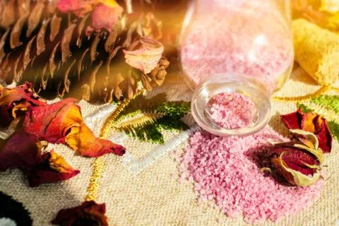 Salt on burlap Stock Photos