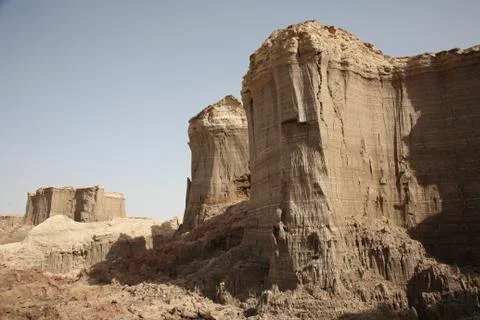 Salt canyons made of layers of halite and gypsum, Danakil Depression, Ethiopia. Stock Photos