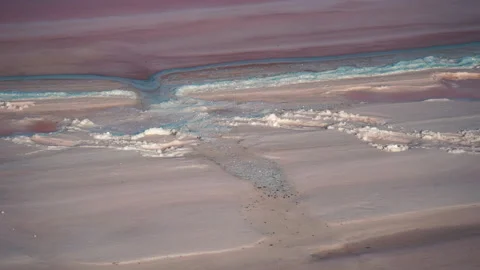 Salt close up in Mexico . Camera goes straight forward, close to the ground. Stock Footage 168580273