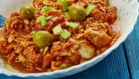 Salt cod appears Bacalao a la Vizcaíba - Salt cod appears on Christmas Eve.. Stock Photos