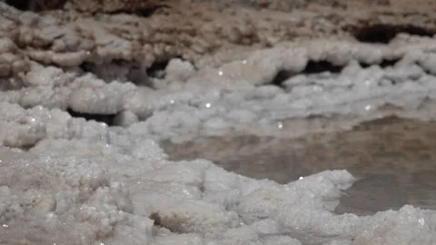 Salt crystals in water pool Chott el Djerid, salt pan in Sahara Tunisia Africa Stock Footage 334377227