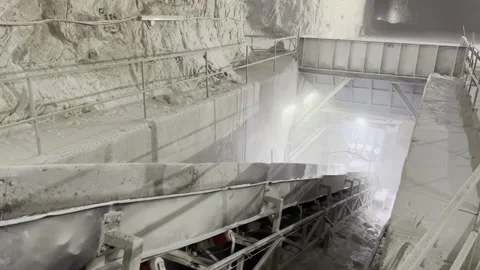 Salt extraction equipment operating in a salt mine Stock Footage 301040897