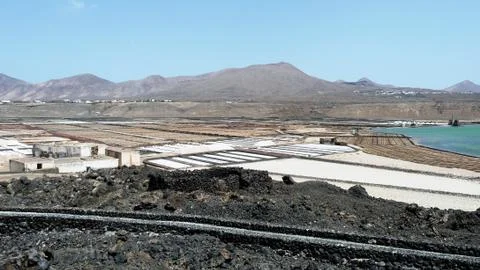 Salt fields on lanzarote Stock Photos