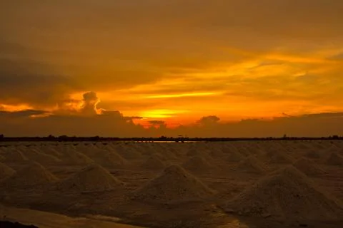 Salt fields in thailand Stock Photos